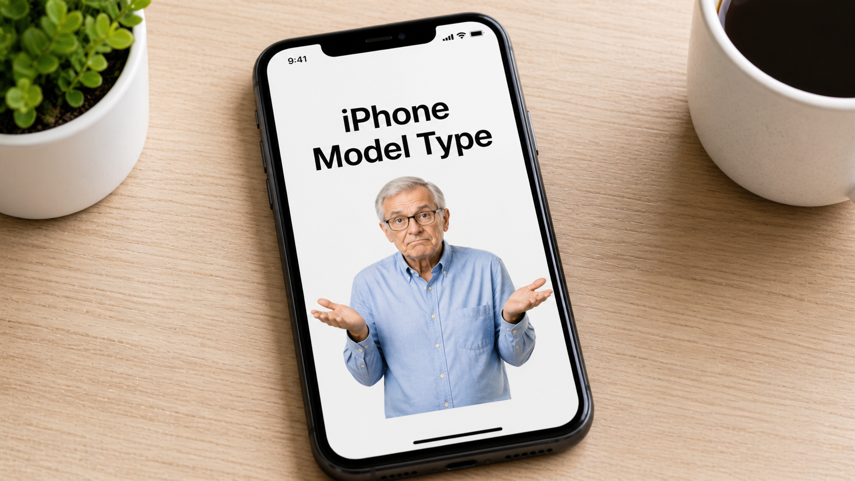 Senior shrugging in confusion wondering what iPhone model do I have