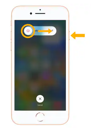 older iPhone with Home button showing slide to power off screen and side button location