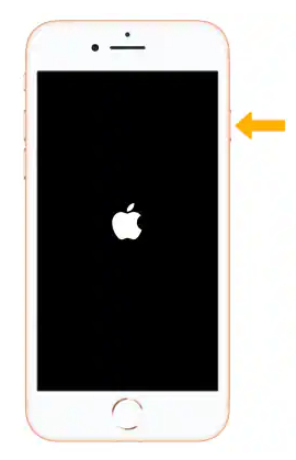 iPhone with Home button showing Apple logo during restart with side button highlighted