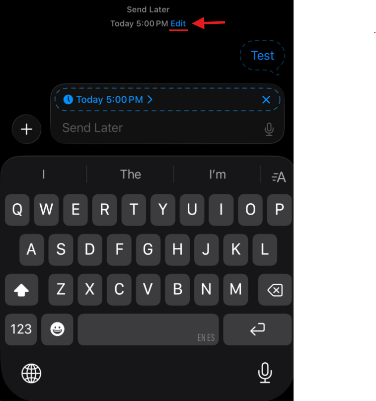 Edit function highlighted for scheduled text Edit feature highlighted
