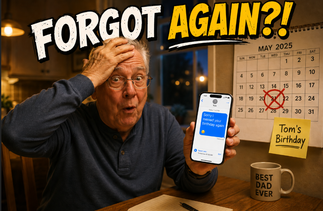Schedule a Text Message on iPhone - Forgot Birthday Older man smacking his forehead because he forgot to schedule a birthday text message on his iPhone