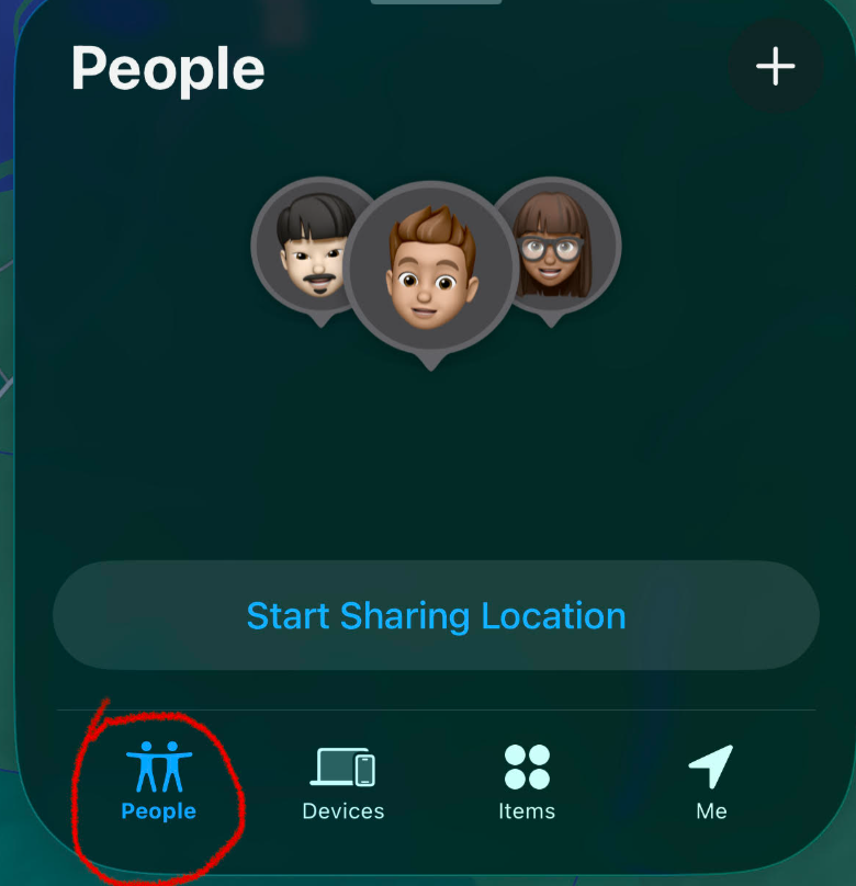 People Tab Highlighted people tab in find my app highlighted