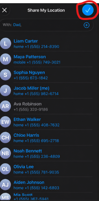 Send button highlighted in find my app send button highlighted in find my app