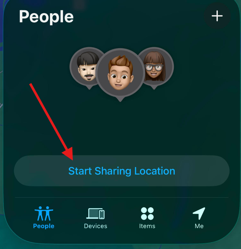 Start Sharing Location Button sharing my location button highlighted