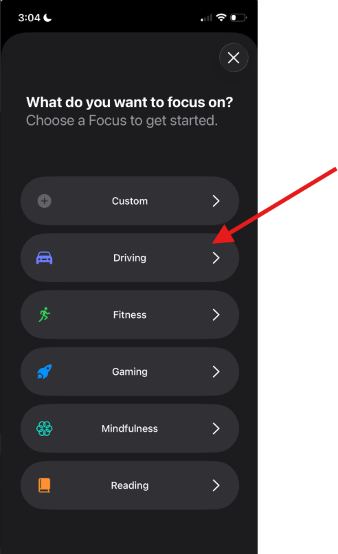 Arrow Pointing at Driving Focus