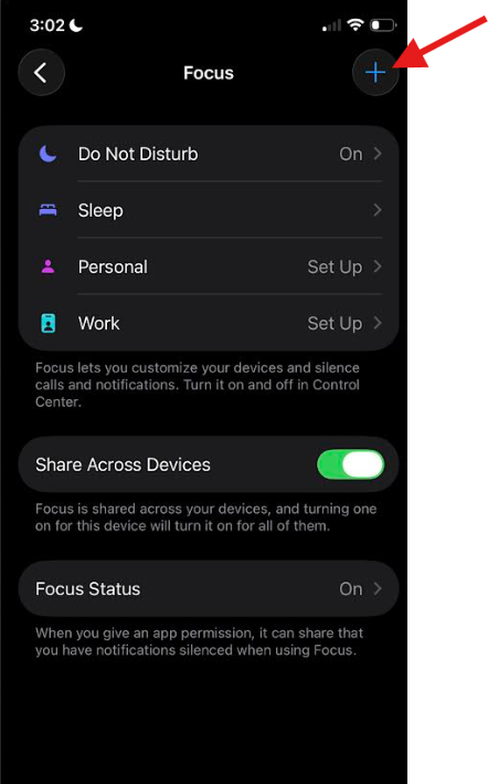 Arrow point at add focus option in Focus menu