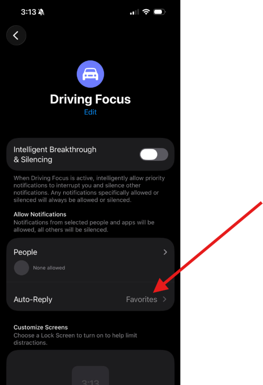 Auto-reply favourites with arrow Driving Focus