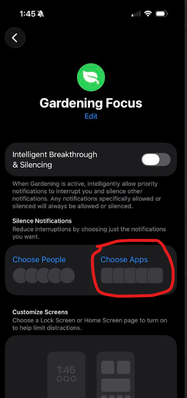 Choose Apps Custom Focus