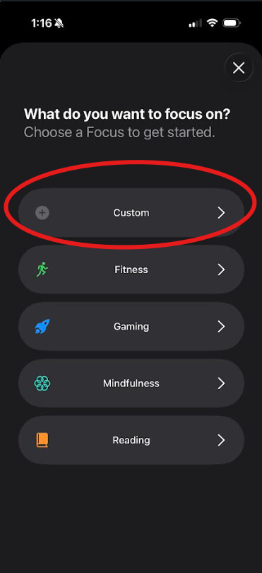Custom Option in Focus Menu