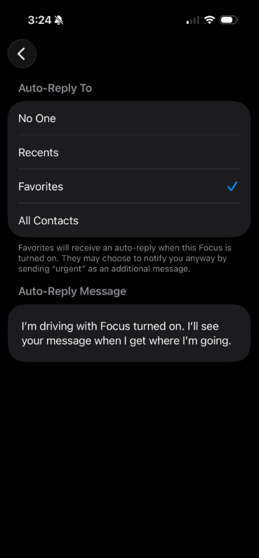 Driving Auto-Reply Selection Menu