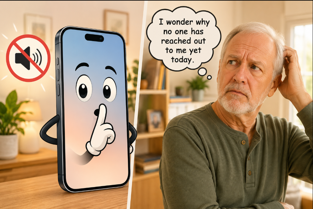 Man confused why his phone is silent, a reminder to schedule Do Not Disturb on iPhone