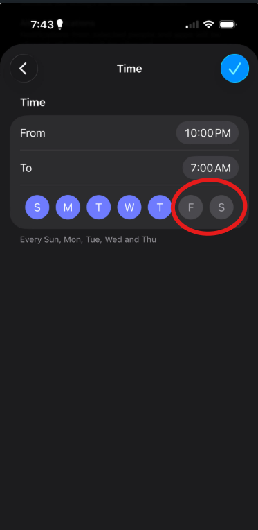 Option showing Friday and Saturday de-selected