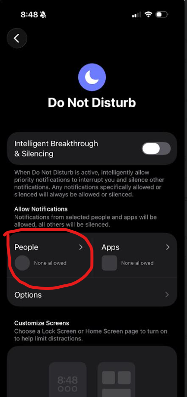People Selected in Do Not Disturb Menu People Selected in Do Not Disturb Menu