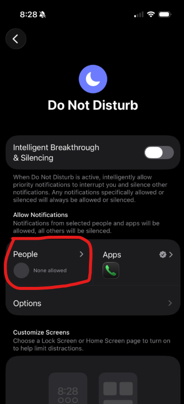 People Selected in Do Not Disturb Menu