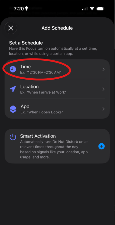 time option selected